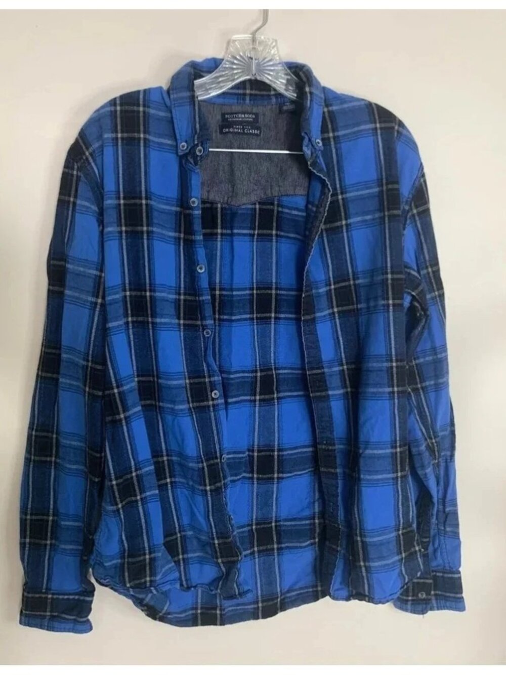 Scotch & soda blue black plaid long sleeve button up  shirt L